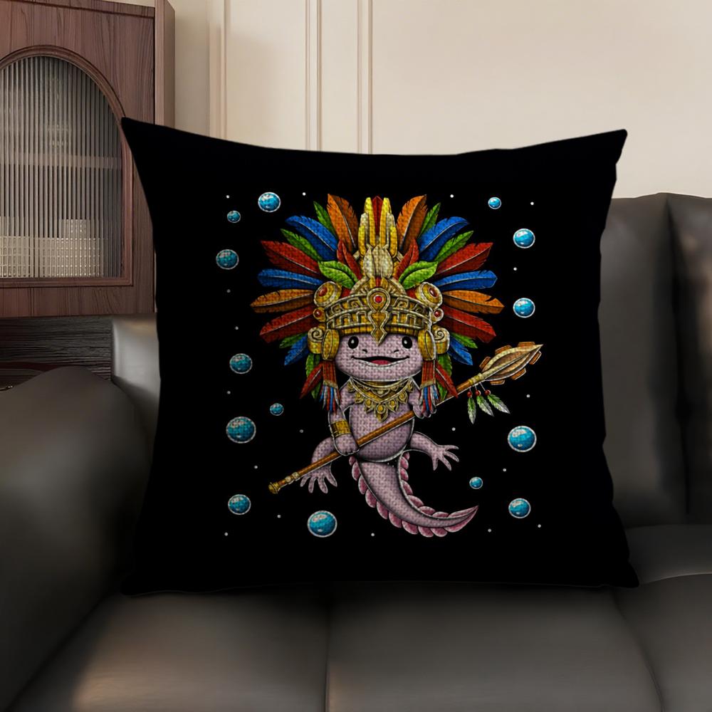 Cute Axolotl Pillow Case Natural Linen Organic Fabric Double-Sided Printing Sofa Home Decor Gift Cushion Cover