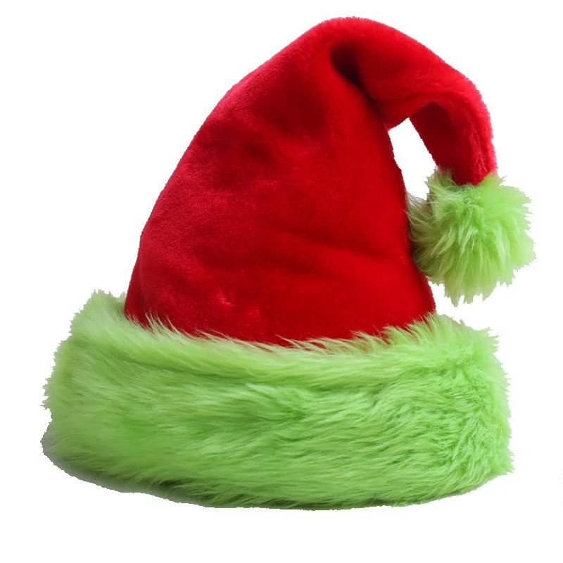 Fluorescent Green Christmas Hat with Plush Edge - Novelty Xmas Party Decor, Family Holiday Decoration & Video Props