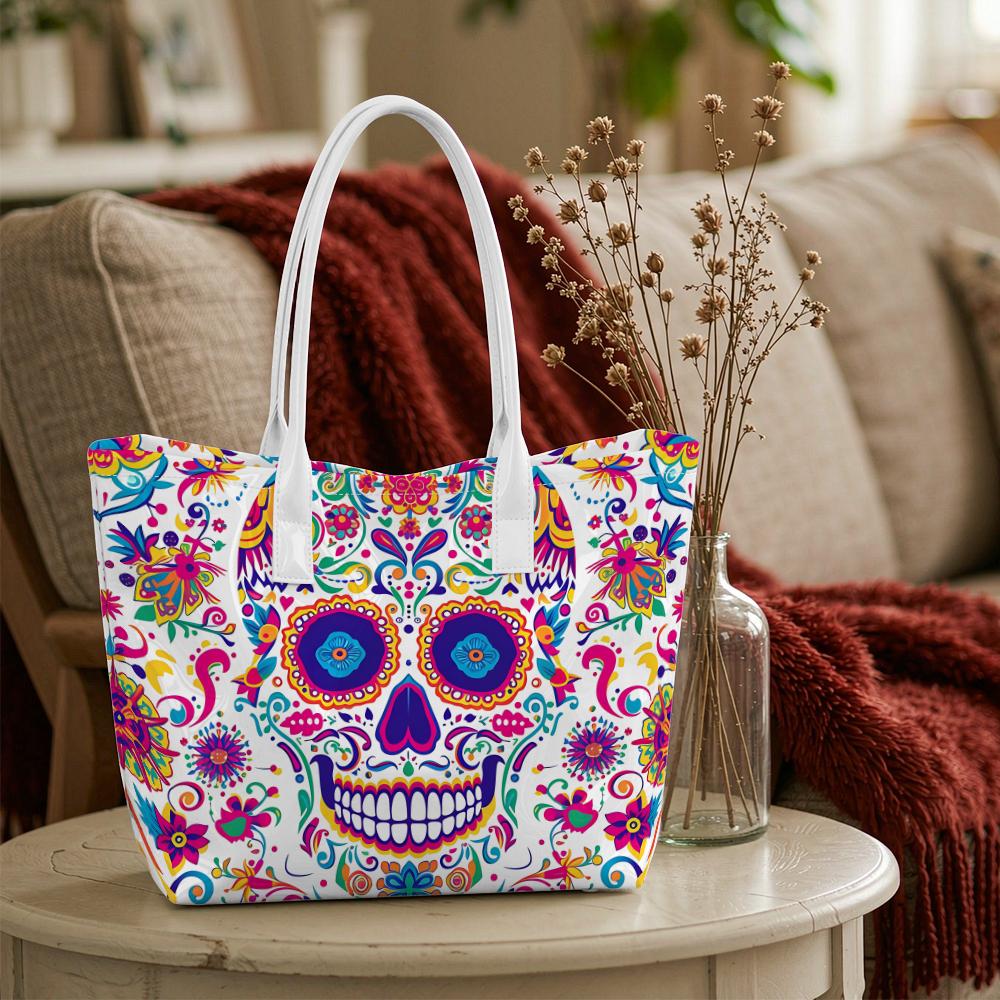 Mexican Sugar Skull Tote Bag Fashion Portable Shoulder Bag for Daily Use