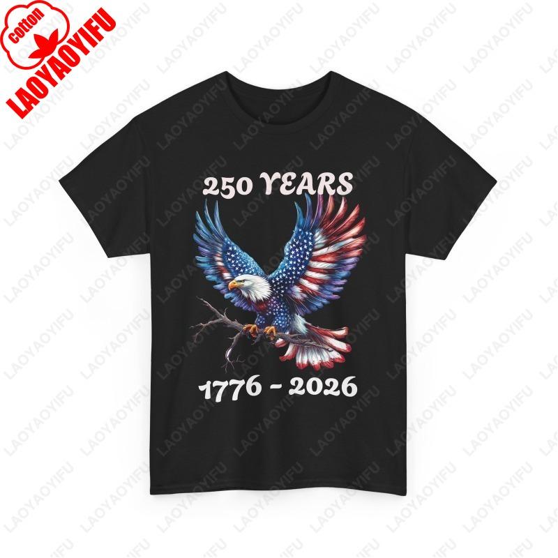 250 Ans 1776 À 2026 Le Pygargue à tête blanche et le Drapeau des États-Unis T-shirt Unisexe Patriotique en Coton avec Graphique Col Rond Imprimé T-shirt Unisexe pour Femme
