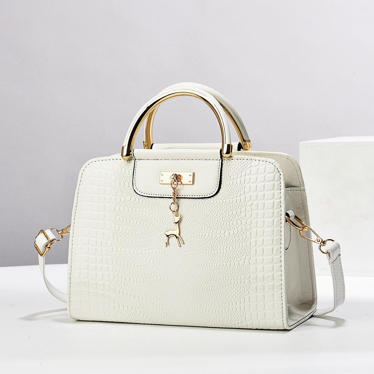 

Bright leather stone pattern small square bag PU women s bag solid color handbag crossbody bag shoulder bag 26*11*18 белый