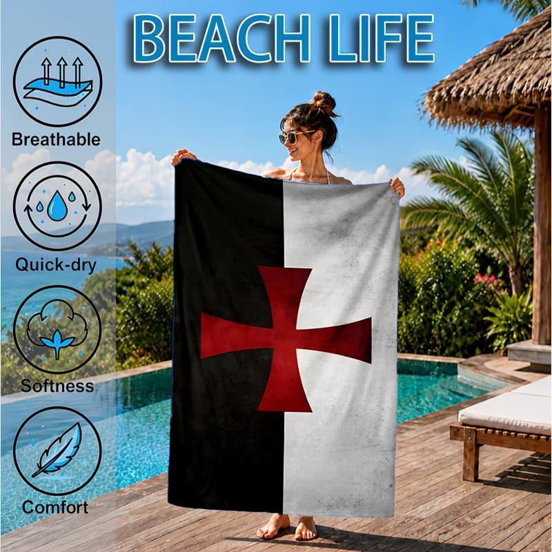 Knights Templar Symbol Beach Towel, Microfiber Beach Towel, Perfect For Pool, Beach, Travel, Home Decor Beach Party Fan Gifts