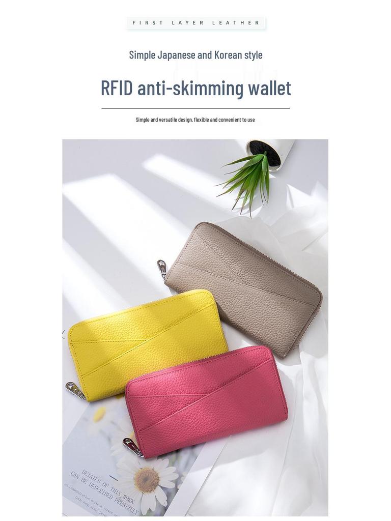 Damski portfel długi akordeonowy z prawdziwej skóry z ochroną RFID