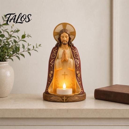 Talos Praying Figure Candlestick Decoration, Religious Candle Holder, Holder Ornaments for Home Office Living Room Table Decor