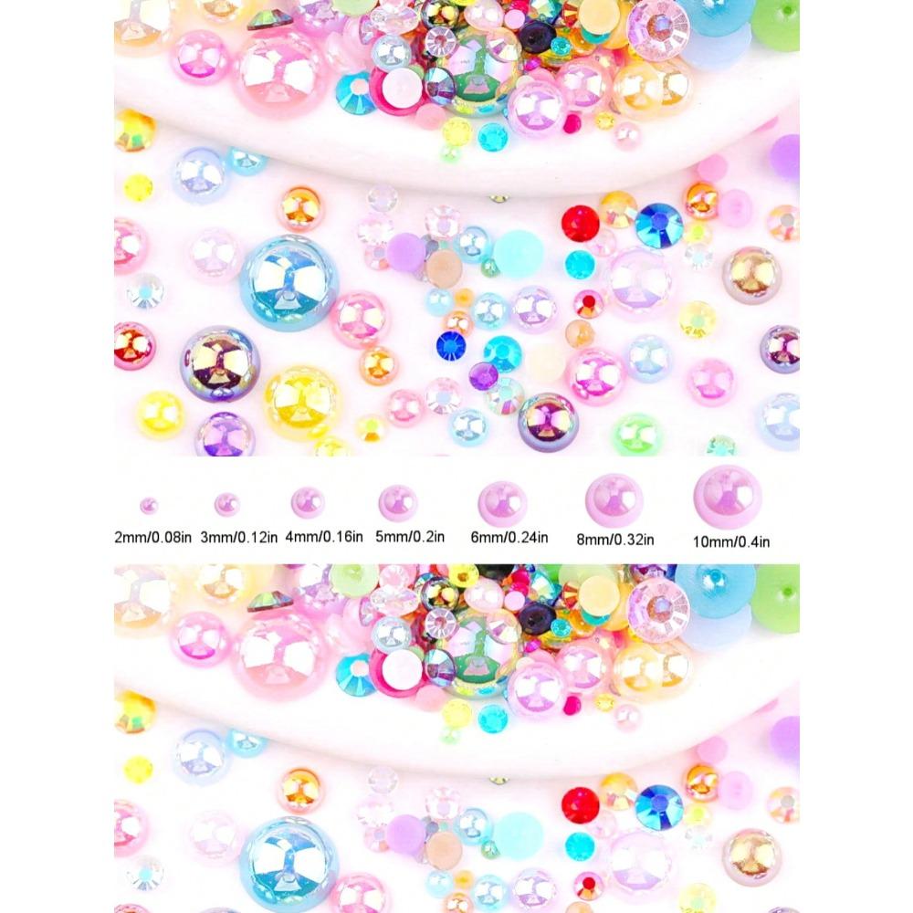 1000pcs 2-8mm Mix, Nice AB, Non-AB, Rainbow Colors Flat Back Half Round Pearls, Multi Colors Crystal Gems Non Hot Fix DMC Jewelry Rhinestones