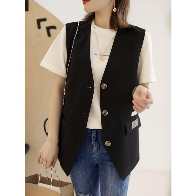 Damen Anzugweste im britischen Stil mit lockerem Schnitt für Frühlingsmantel