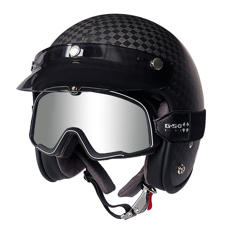 3C Certified Retro Harley Carbon Fiber Motorcycle Helmet, Unisex All-Season Winter Half Helmet