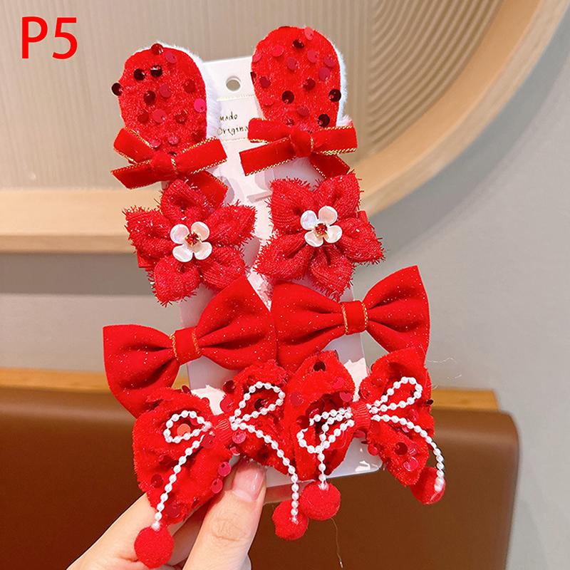 8Pcs/Set Kids Red Bows Hair Clips For Baby Girls Handmade Ribbon Bowknots Hairpins Barrettes  Year Christmas Hair Accessories
