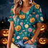 Women's V-Neck Lightweight Halloween Print Top for Spring and Summer
