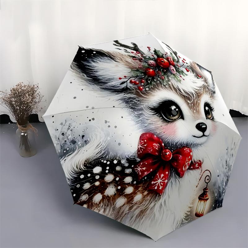 1pc Christmas Deer with Antlers Automatic Opening and Closing Folding - A Good Choice for Gifts, Fashionable and Convenient Umbrella With Cute Cartoon