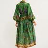 Retro Lantern Sleeve Lace-Up Printed Dress: European & American Women's Fashion