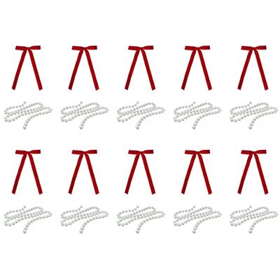 20Pcs Elegant Velvety Ribbon Bows With Pearls Chains For Christmas Tree Decoration Window Display Festival Styling