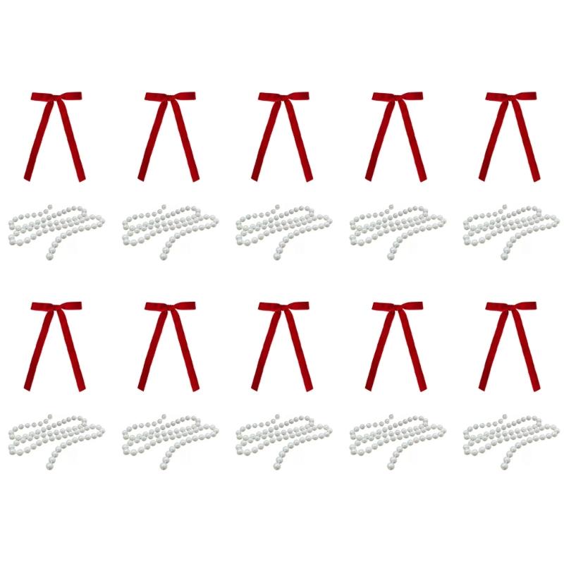 

20Pcs Elegant Velvety Ribbon Bows With Pearls Chains For Christmas Tree Decoration Window Display Festival Styling 1