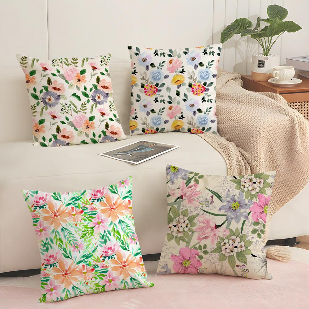 Spring Flower Print Cushion Cover Soft Short Plush Pillow Cover Smooth Cozy Texture Aesthetic Cushion Case Home Decor