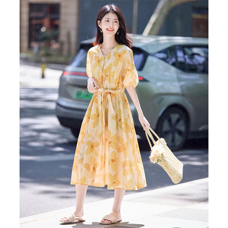 Shangjing Women's Summer Printed Cotton A-Line Midi Dress