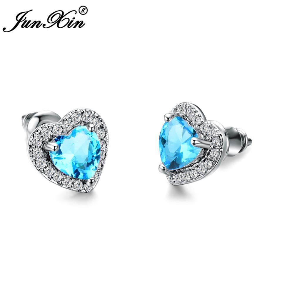 Luxury Female Black/Green/Red/Blue/White Stud Earring Fashion Small Opal Heart Earrings For Women Vintage Wedding