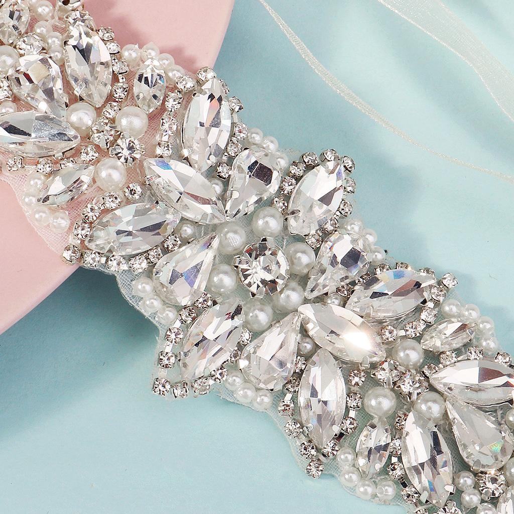 Fashion Rhinestone Pearl Waist Belt Bridal Wedding Sash Evening Party Dress Accessory For Women