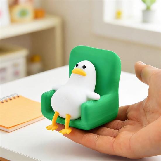 Cute Duck Figurine 3D Printed Duck on Chair Collectible Statue for Shelf Home Office Desk Decoration
