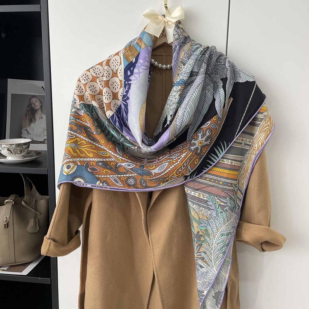 130*130cm 30% Silk +70% Wool Scarf Retro Vintage Luxurious Soft Shawl Large Warm Winter Wrap for Women