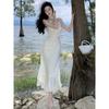 Neck Sling Dress Women's Satin High-end Sense Thin White Dress Registration Fishtail Temperament Skirt