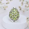 Sterling Silver Multi Stone Peridot Ring - Cluster Green Gemstone Statement Ring with Rope Border - August Birthstone Jewelry for Women