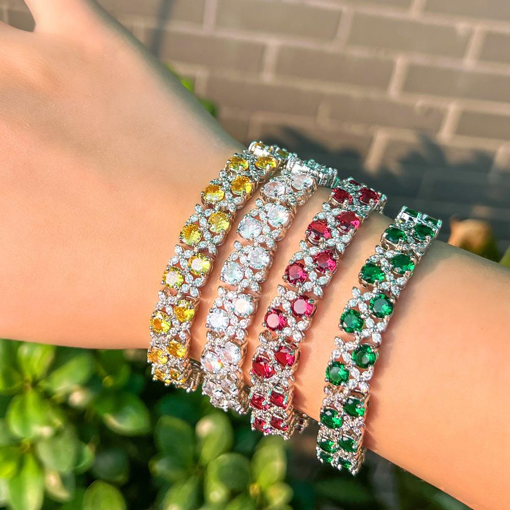 Exquisite Zircon Jewelry Micro-Inlaid Sapphire Flash Diamond Plated White Women'S Bracelet Direct Sales