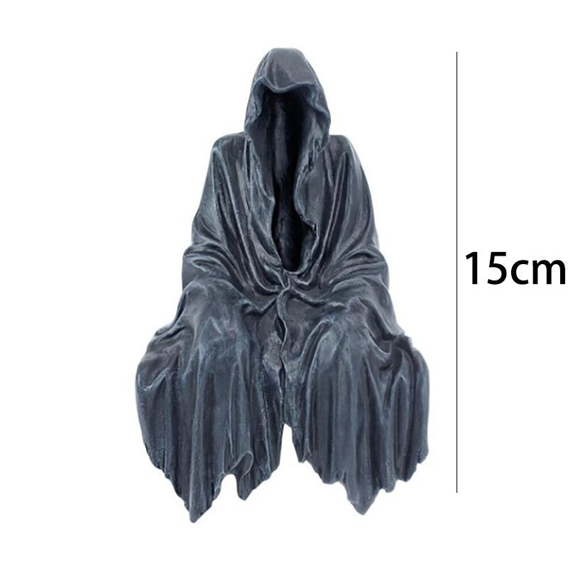 Black Grim Reaper Statue Thrilling  Robe Nightcrawler Resin Desktop Figurine Ornaments Horror Ghost Sculpture Decorations