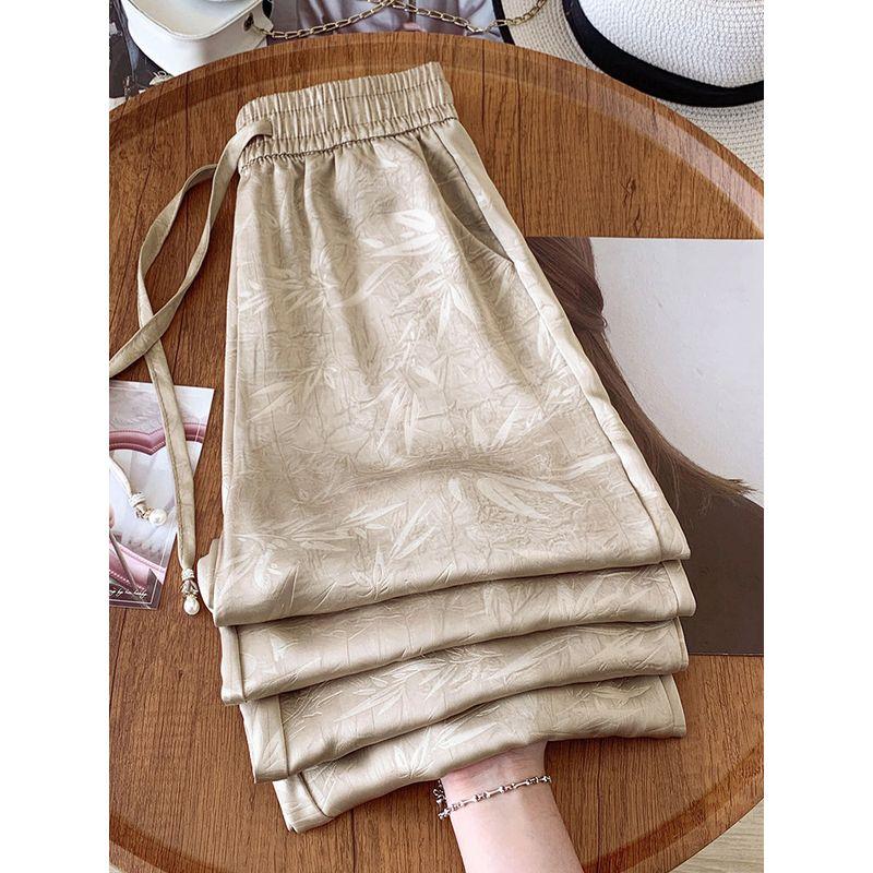 Acetate Magic Pants for Women with National Style Print, Narrow Wide-Leg Pants, 2026 Spring/Summer New High-Waisted Slimming Drapey Cool Pants