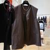 Lederweste Jacke für Damen Ärmellose Oberteile Einfarbige Knopfweste Lockere Vielseitige Lässige Ärmellose Weste Top