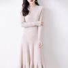 Women's Extra Long Wool Dress - Slim Fit, Round Neck, Autumn/Winter