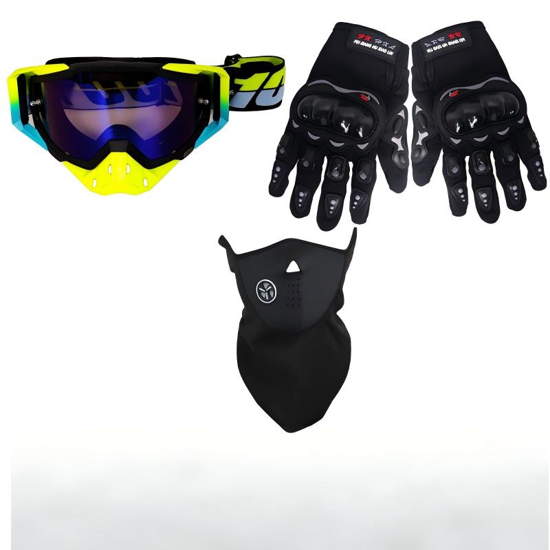 Motorcycle Protective Accessories Combo Riding Goggles Full Finger Gloves Breathable Balaclava Mask for Off-Road Motorbike
