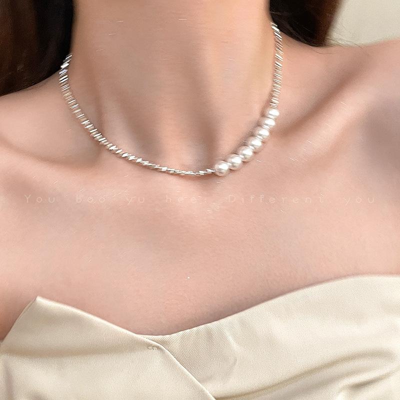 French Gentle Wind Broken Silver Pearl Necklace Women's Light Luxury Niche Design Sense Advanced Collarbone Chain Temperament Neck Chain