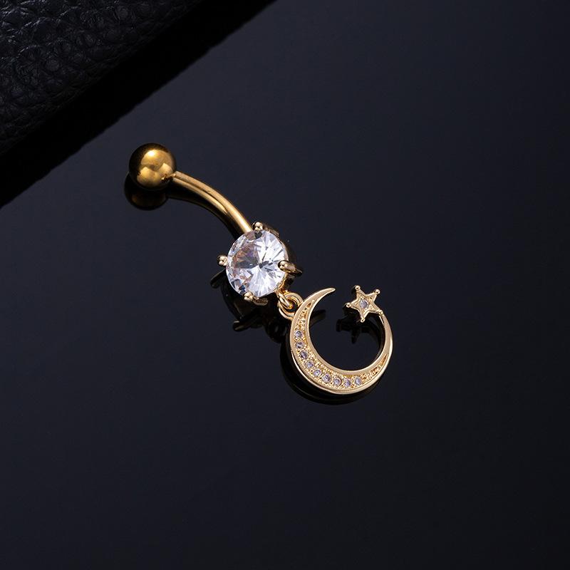 Colored Zircon Spiral Navel Nail Wind Star Moon Navel Ring Pierced Tassel Navel Buckle