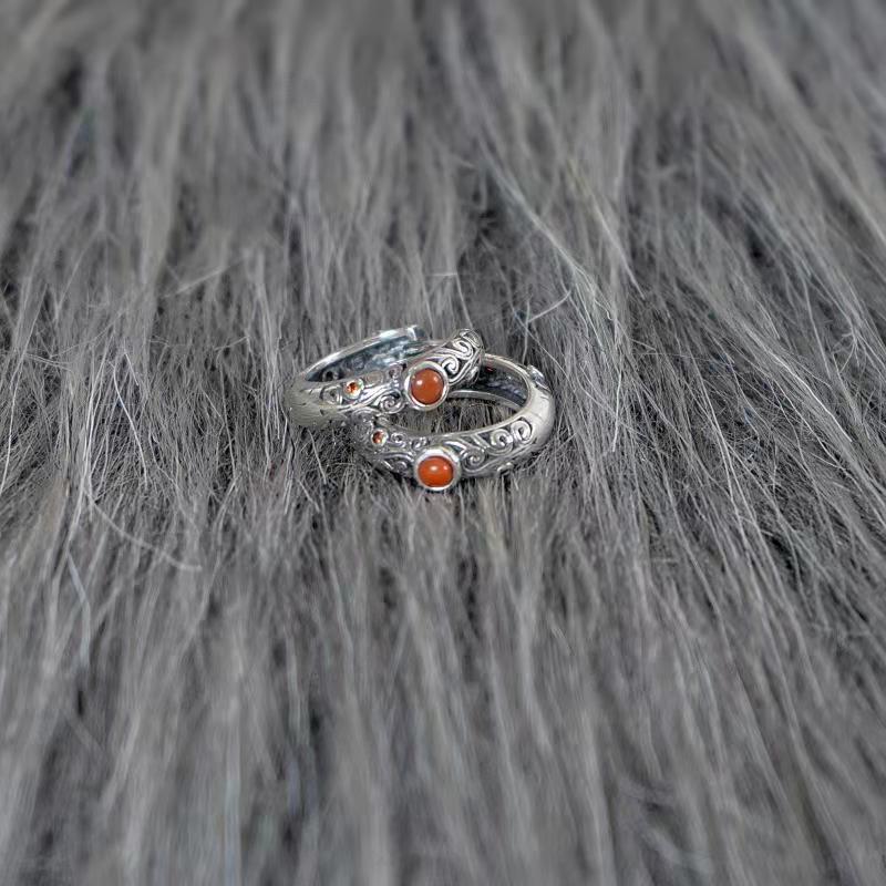 Ethnic Style Retro Pattern Inlaid Women's Ring Guochao Niche Design Nepalese Tibetan Jewelry