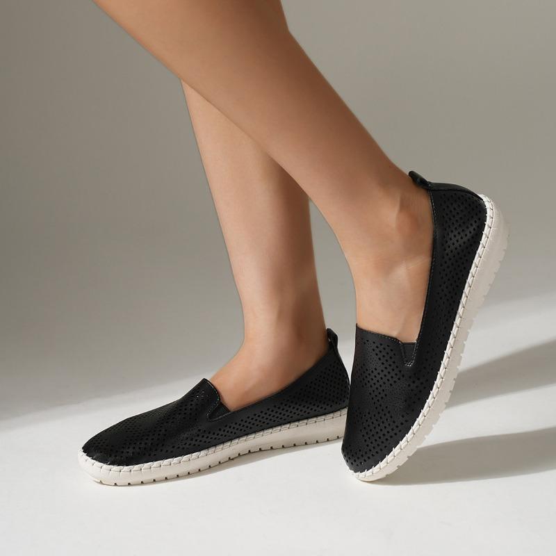 

Large size soft-soled soft leather hollow shoes comfortable one-pedal casual flat-soled single shoes 36 чёрный