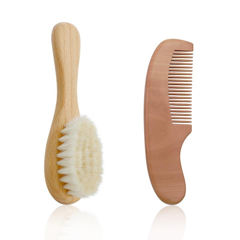 Cross-Border Soft Wool Brush with Beech Handle Hair Comb Set for Baby Care Perfect Bath Shampoo Tool for Children