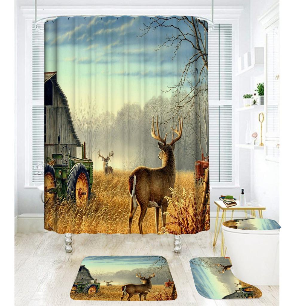 Bathroom Shower Curtain Four-Piece Digital Printing African Animal Waterproof Shower Curtain Shower Curtain Partition Curtain Bath Mat