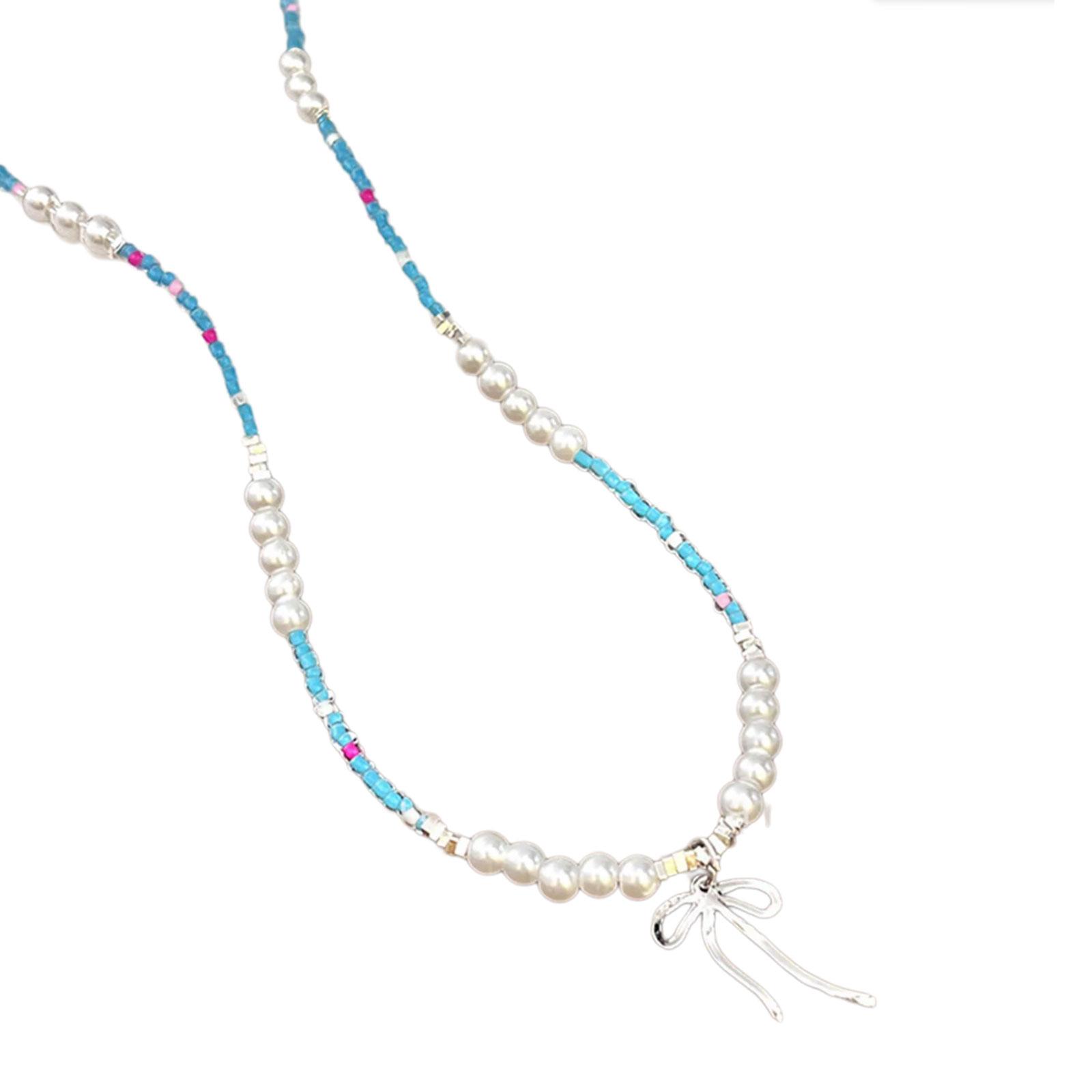 

Модное ожерелье из бисера с регулируемой цепочкой, симпатичный кулон-бантик, цепочка на шею, ювелирные изделия для повседневной носки, свиданий, вечеринок 3