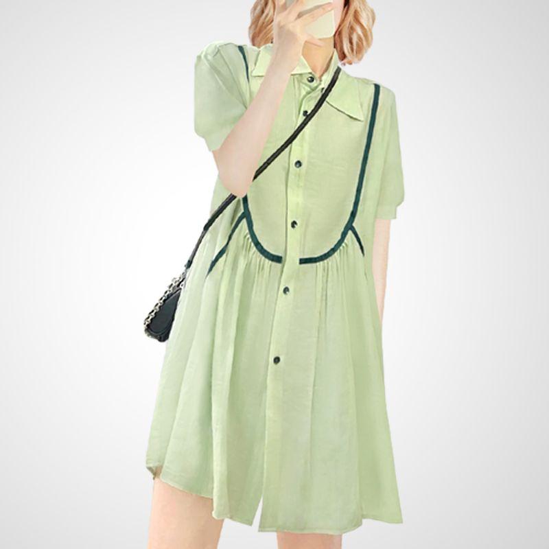

Fresh Chic Spring Contrast Color Shirt Dress Green (short sleeve) XL