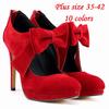 LOSLANDIFEN Nestest Fashion Women High Heels Shoes 11CM Platform Pumps Candy Color Bow Nightclub Flock Wedding  Plus Size