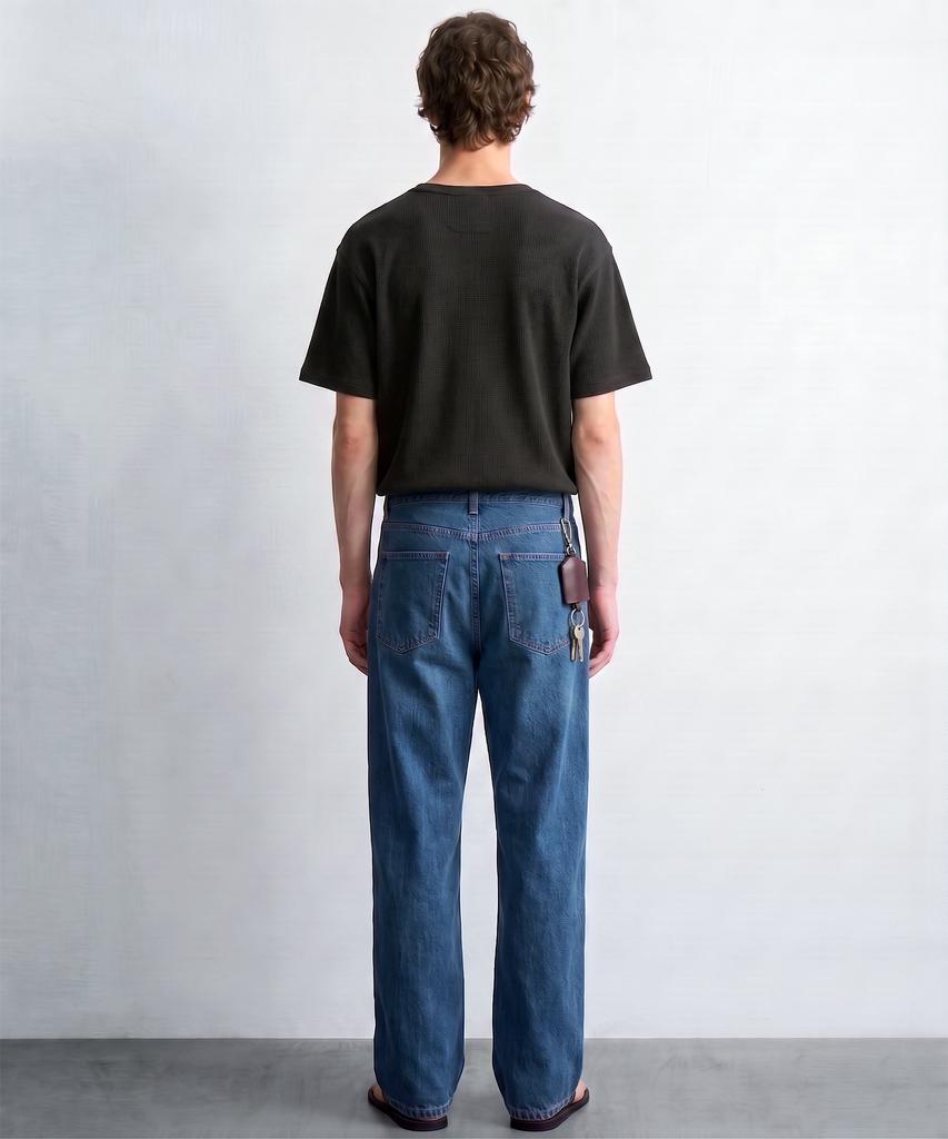 DE GRAND MATIN Waffle Henley-Neck T-Shirt_Black