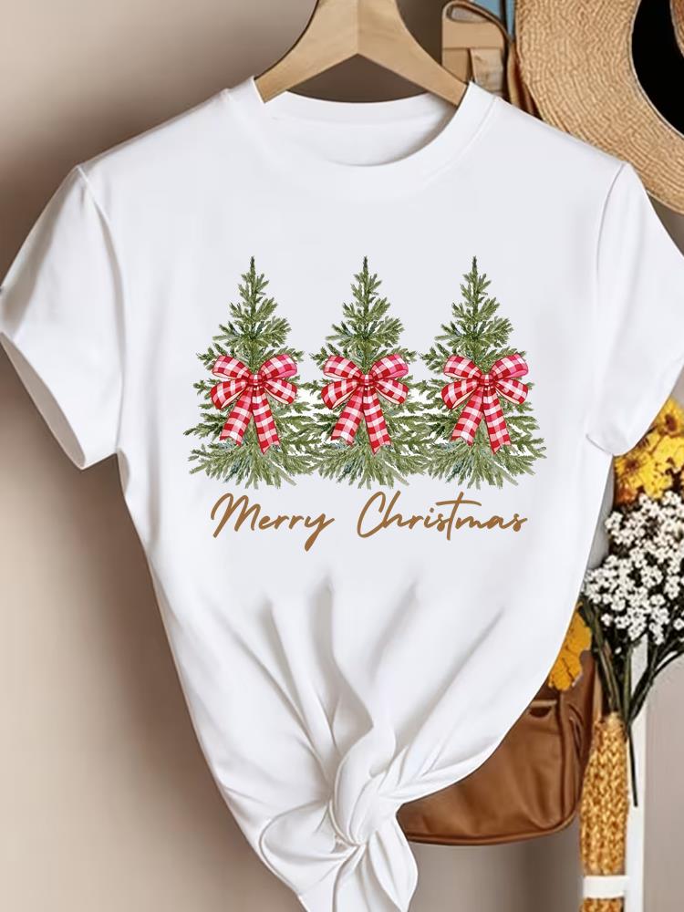 (Asian Size) Style Cute 90s New Year Clothing T Shirt Women Fashion Christmas Festival Tee Top Print Female Woman Short Sleeve Graphic T-shirts