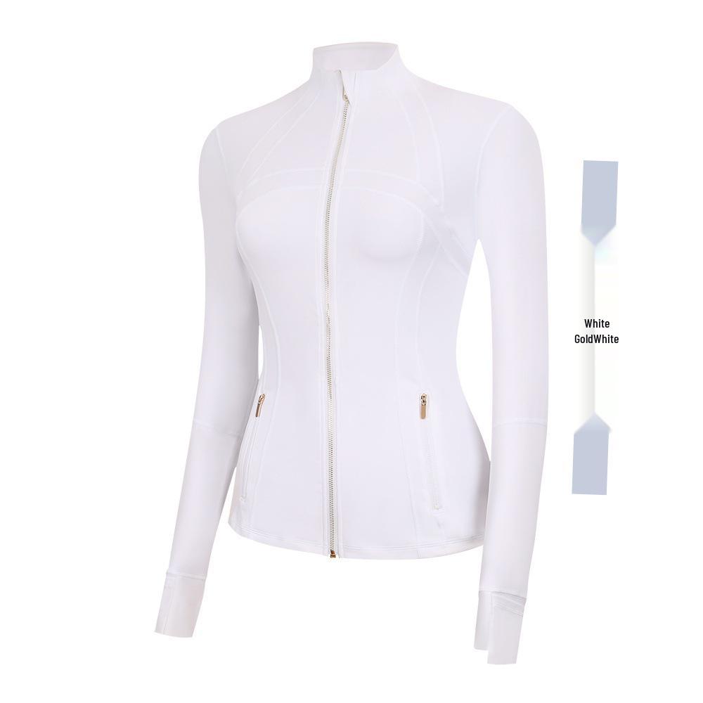 Lulu Women's Slim Fit Stand Collar Yoga Jacket with Gold Zipper – Long Sleeve Sports Fitness Outerwear