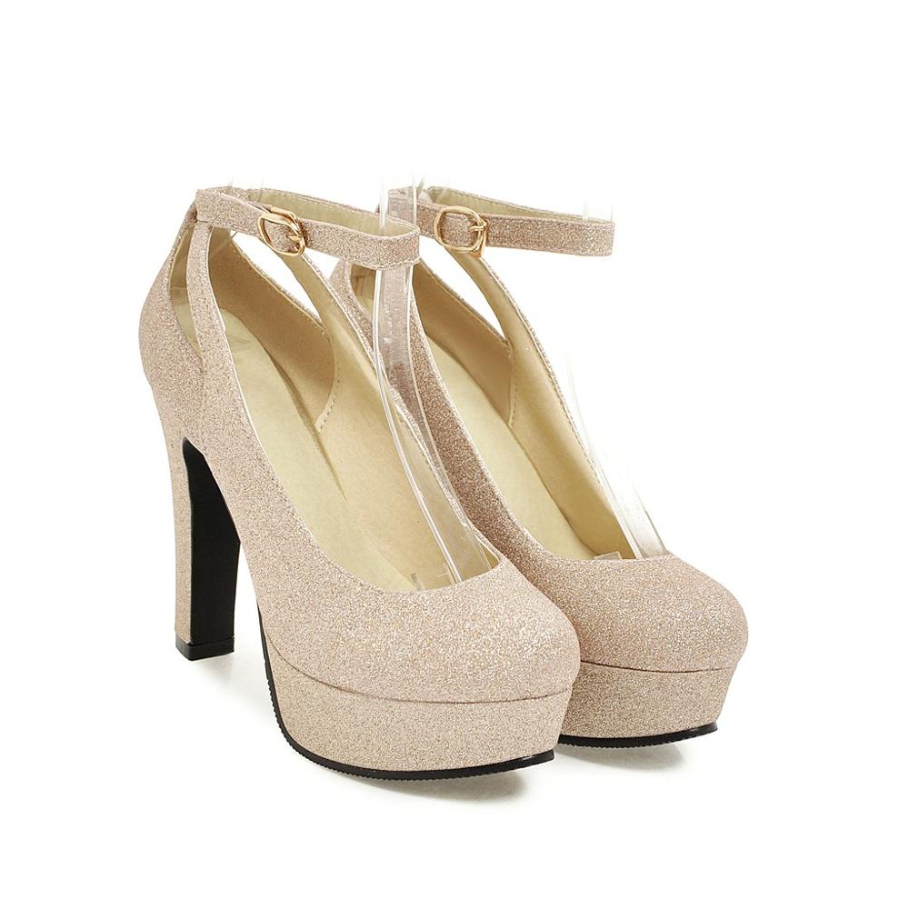 Ankle Strap Platform Women's High Heels Shoe Sexy Luxury Silver Black Gold Heels Pumps Fashion Office Party Wedding Shoes Female