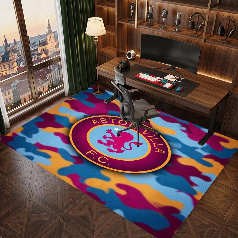 Aston Villa Football Print Crystal Velvet Rug, Comfortable Water Absorbent Non Slip Indoor Floor Carpet