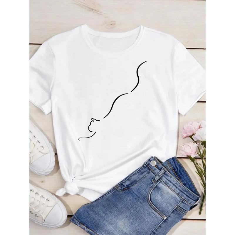 New Cute Love Heart Cat 3D Print Women T-Shirt Casual Summer Women's Clothing Cartoon T-Shirts