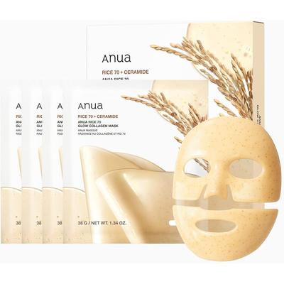Anua Rice 70 Glow Collagen Face Mask Pack 4 Sheets Hydrating Moisturizing for Dry and Combination Skin