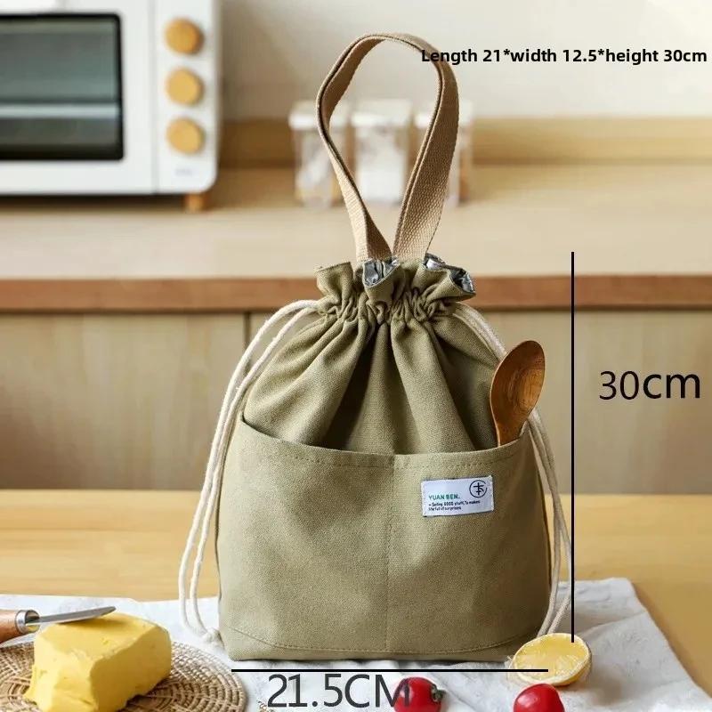 Drawstring Canvas Insulated Lunch Bag Thicken Aluminium Foil Thermal Bento Box Tote Cooler Handbags for Office Outdoor Picnic