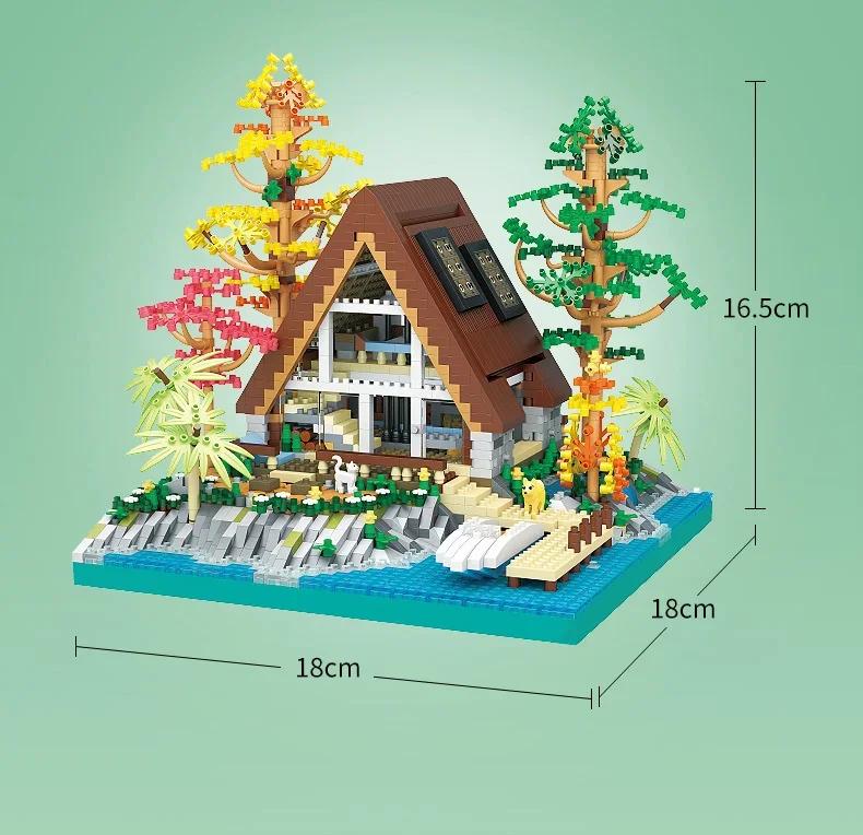 2688PCS Wooden Cabin Building House Forest Blocks DIY Lake Island Villa Assembly Block Toys with Light for Children's Xmas Gifts
