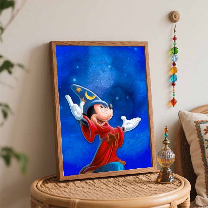 Disney Oil Painting DIY Digital Painting Mickey Mouse Wizard Starry Sky HandPainted Wall Art for Living Room or Entryway.